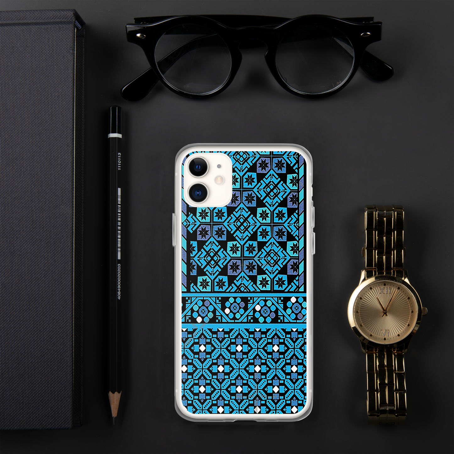 BLUE PATTERN BLACK IPHONE CASE