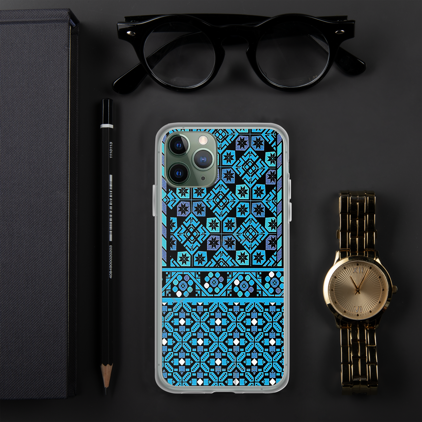 BLUE PATTERN BLACK IPHONE CASE