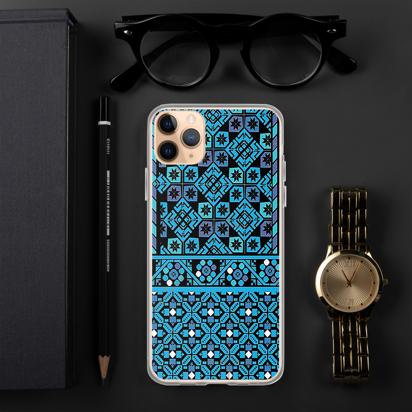 BLUE PATTERN BLACK IPHONE CASE