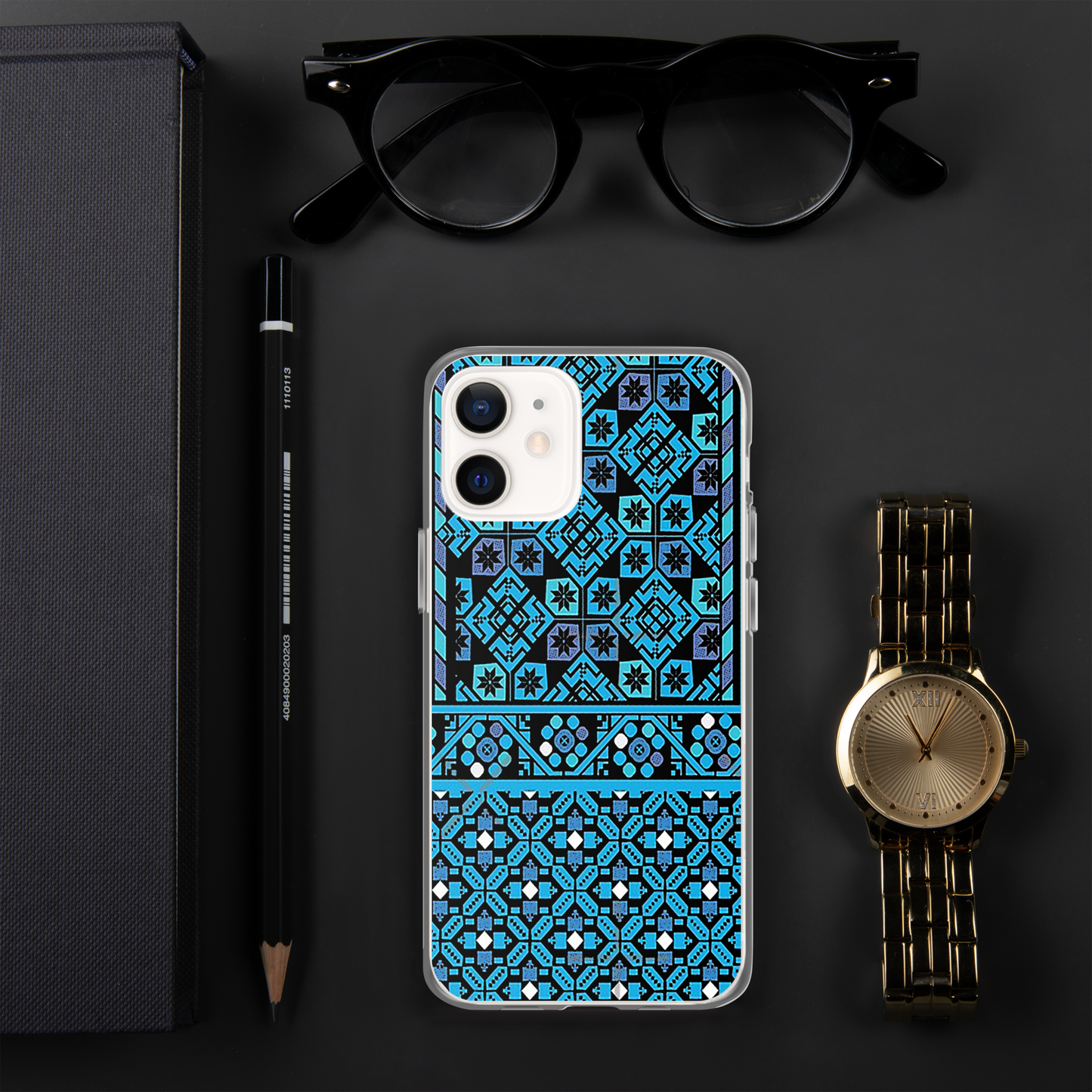 BLUE PATTERN BLACK IPHONE CASE