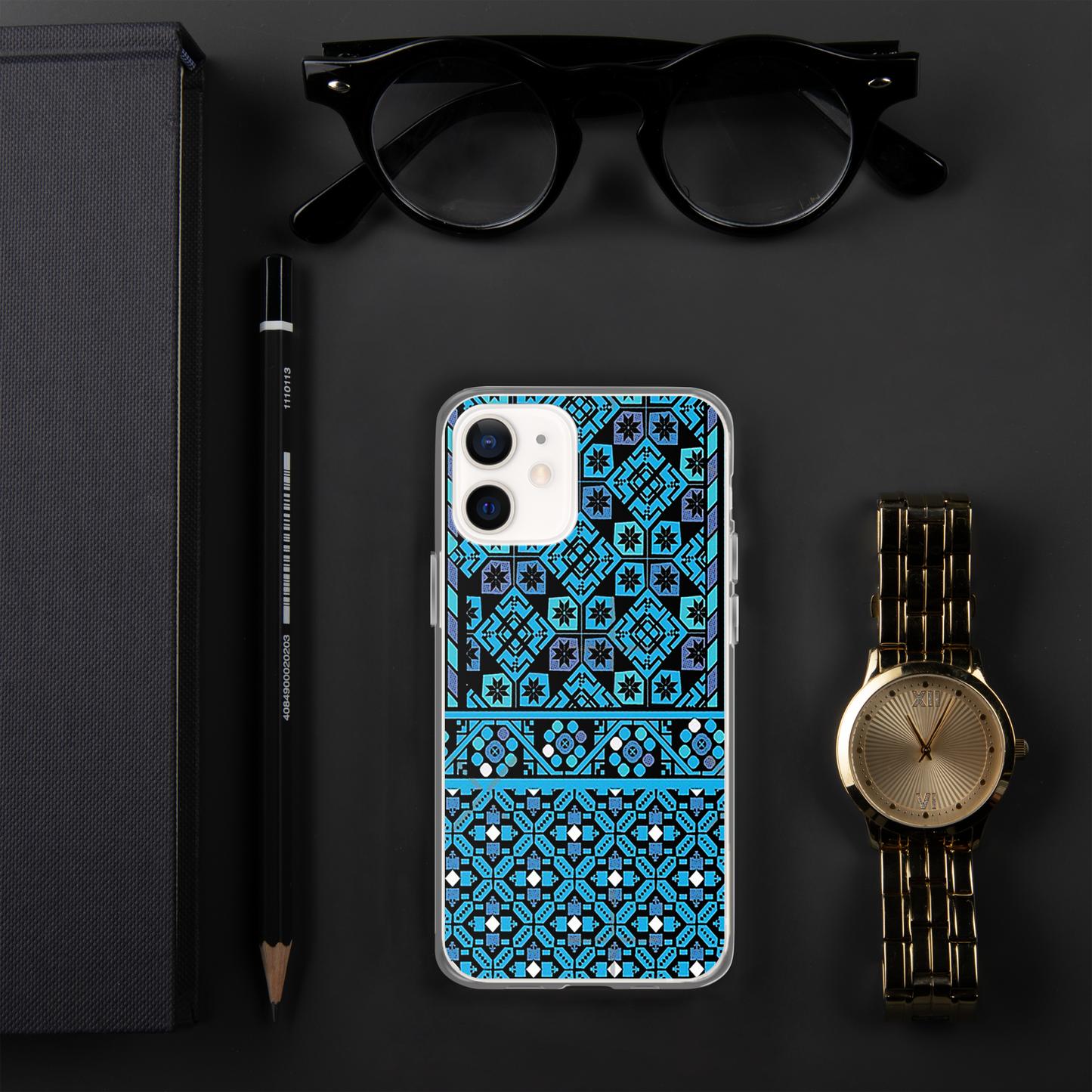 BLUE PATTERN BLACK IPHONE CASE