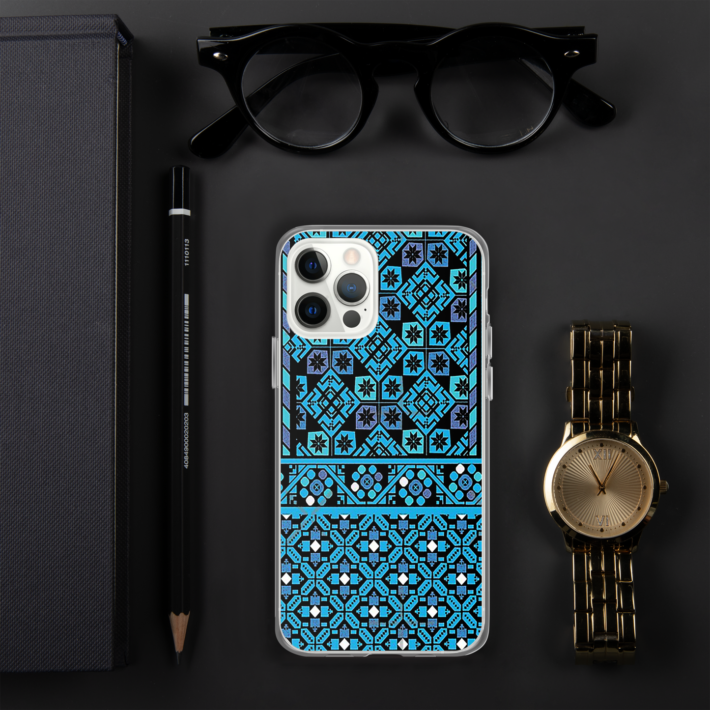 BLUE PATTERN BLACK IPHONE CASE