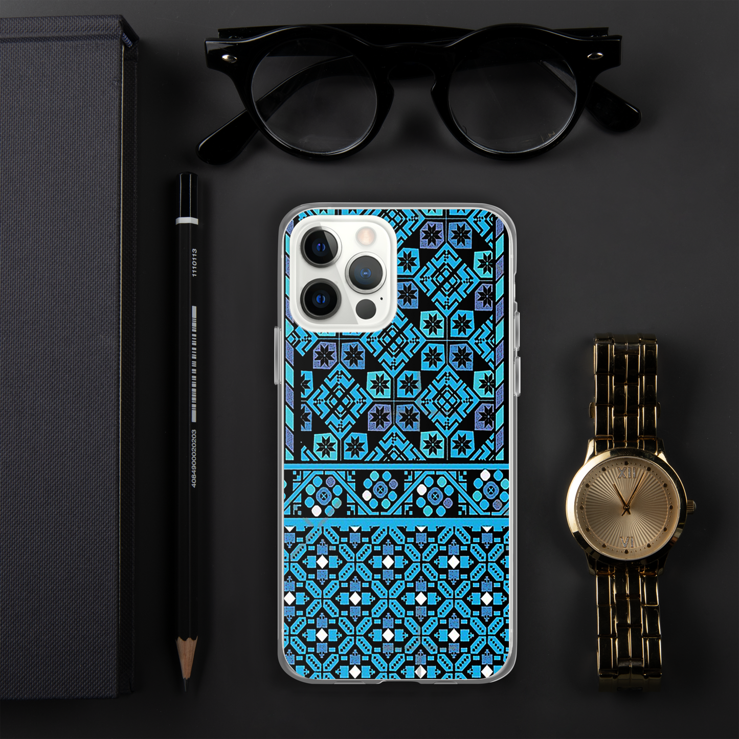 BLUE PATTERN BLACK IPHONE CASE