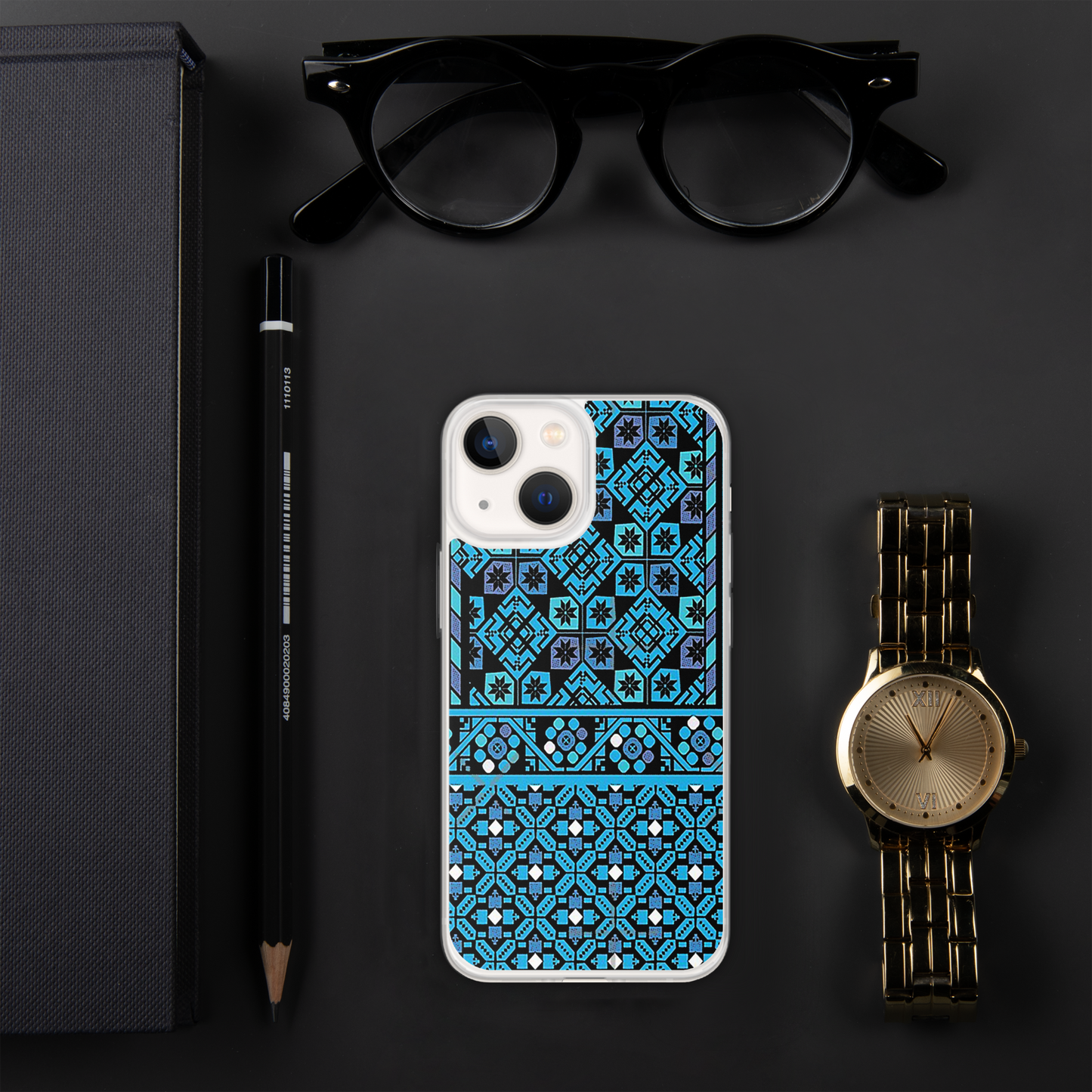 BLUE PATTERN BLACK IPHONE CASE