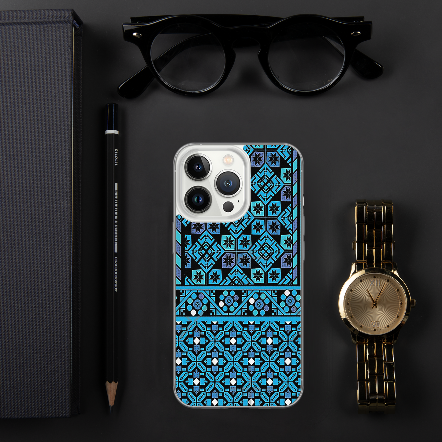 BLUE PATTERN BLACK IPHONE CASE