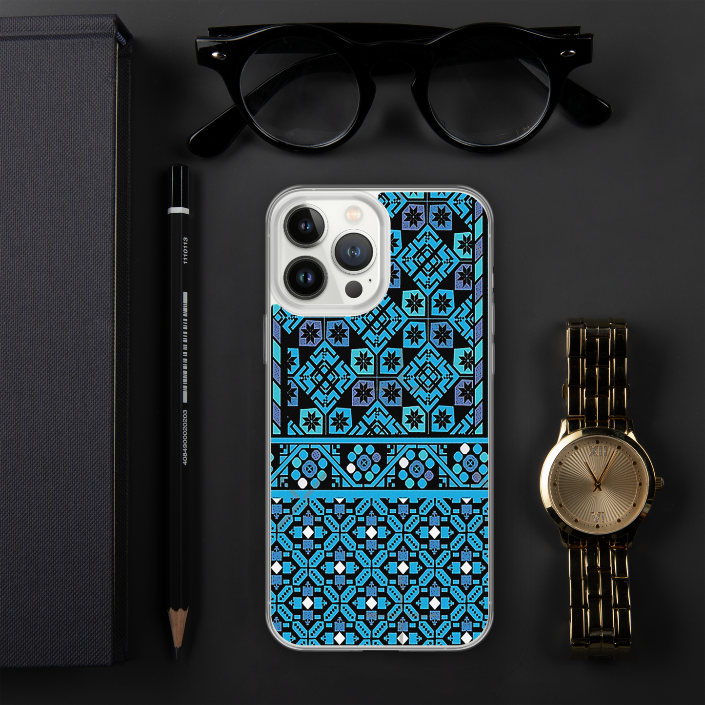 BLUE PATTERN BLACK IPHONE CASE