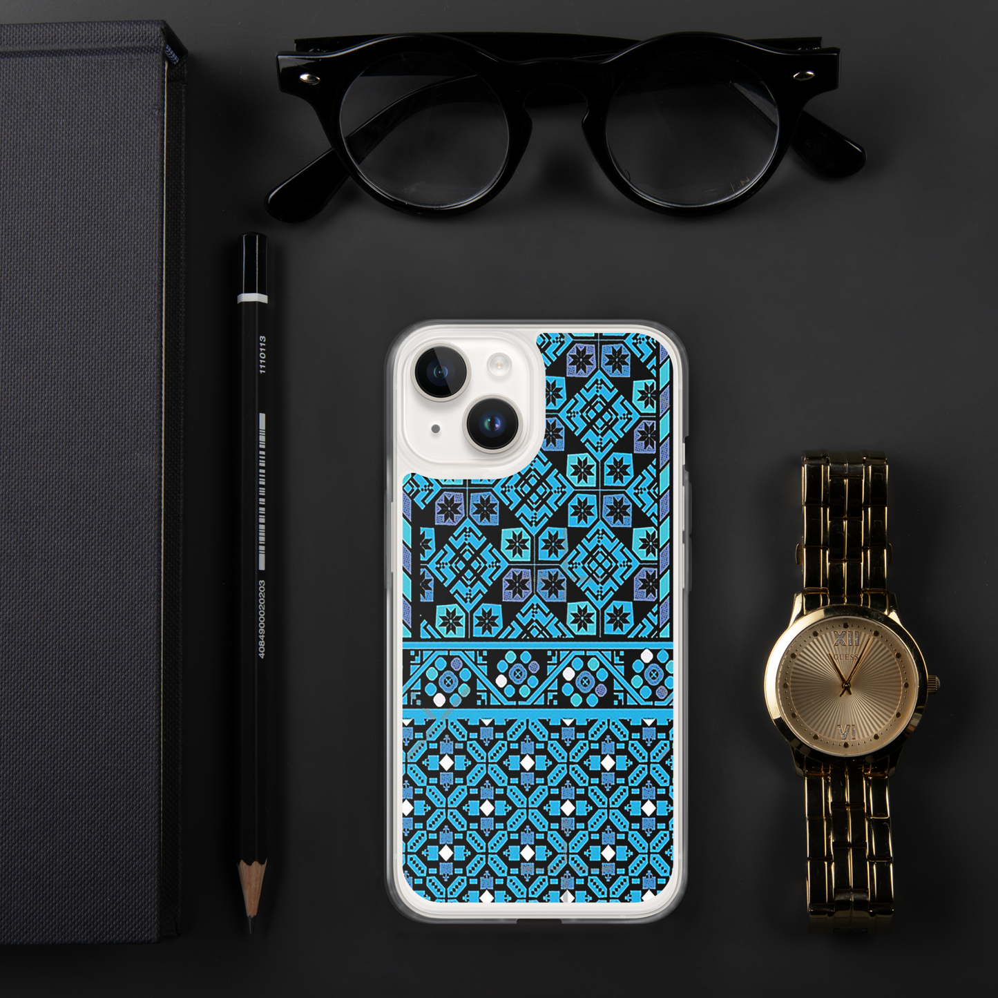 BLUE PATTERN BLACK IPHONE CASE