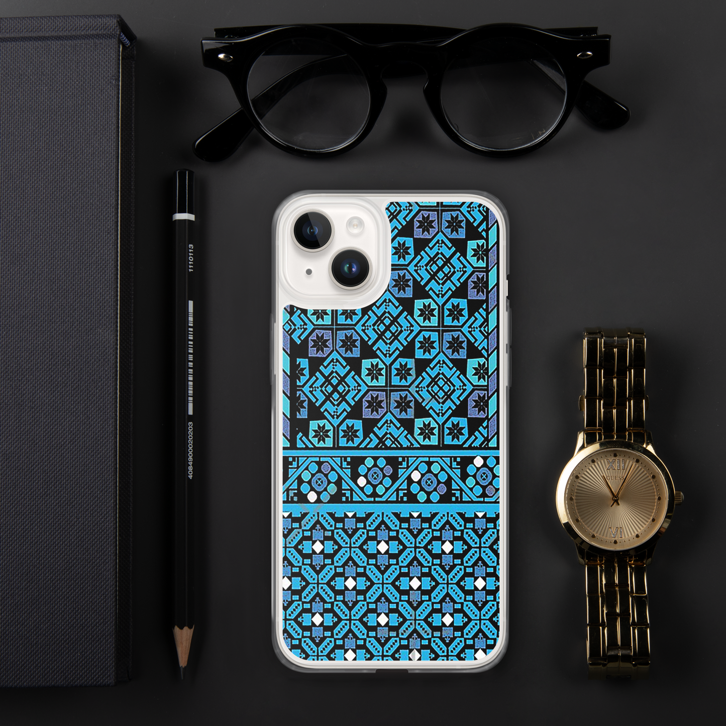 BLUE PATTERN BLACK IPHONE CASE