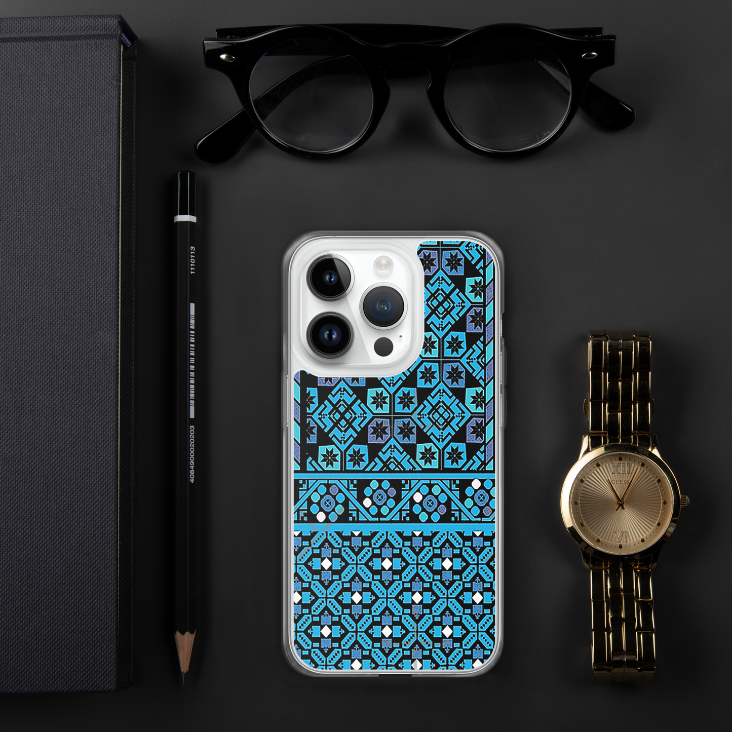 BLUE PATTERN BLACK IPHONE CASE