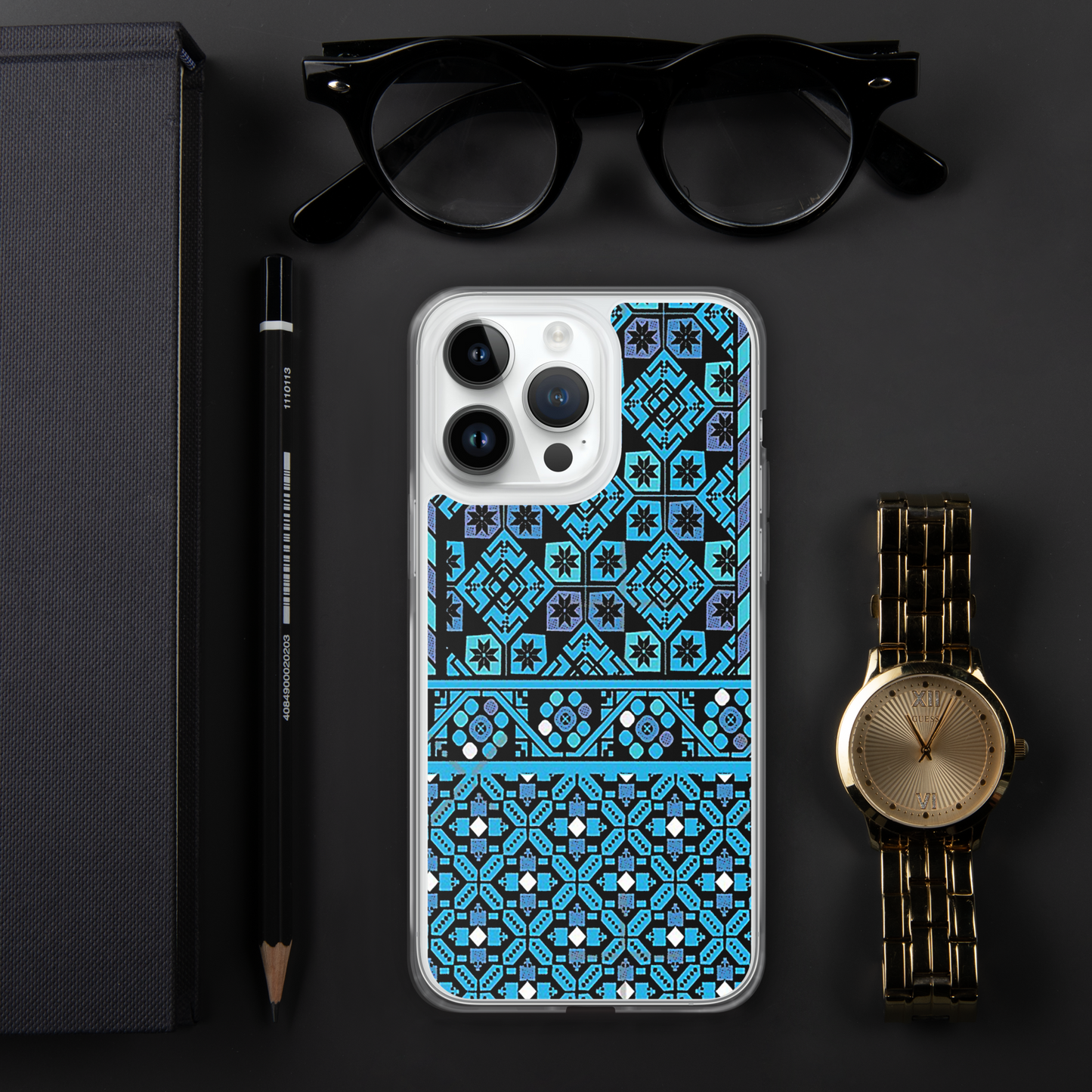 BLUE PATTERN BLACK IPHONE CASE