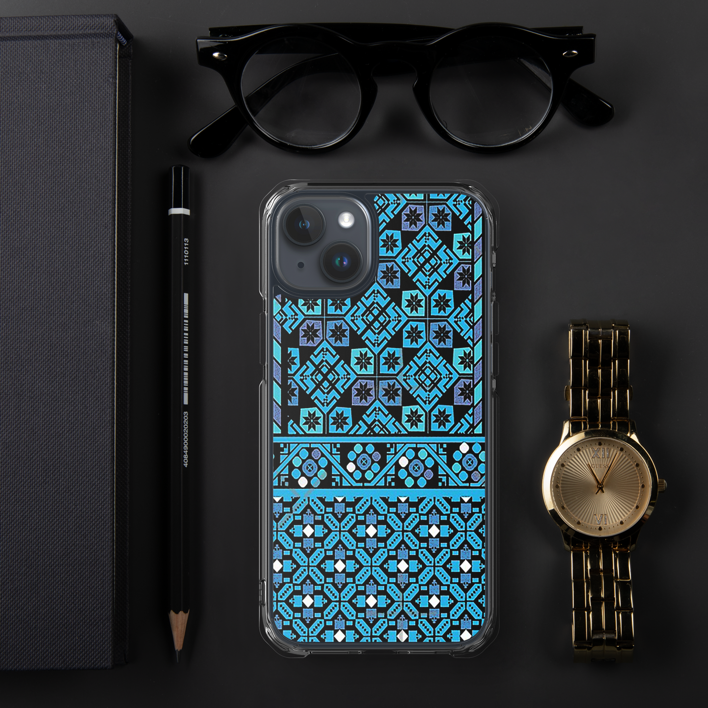 BLUE PATTERN BLACK IPHONE CASE