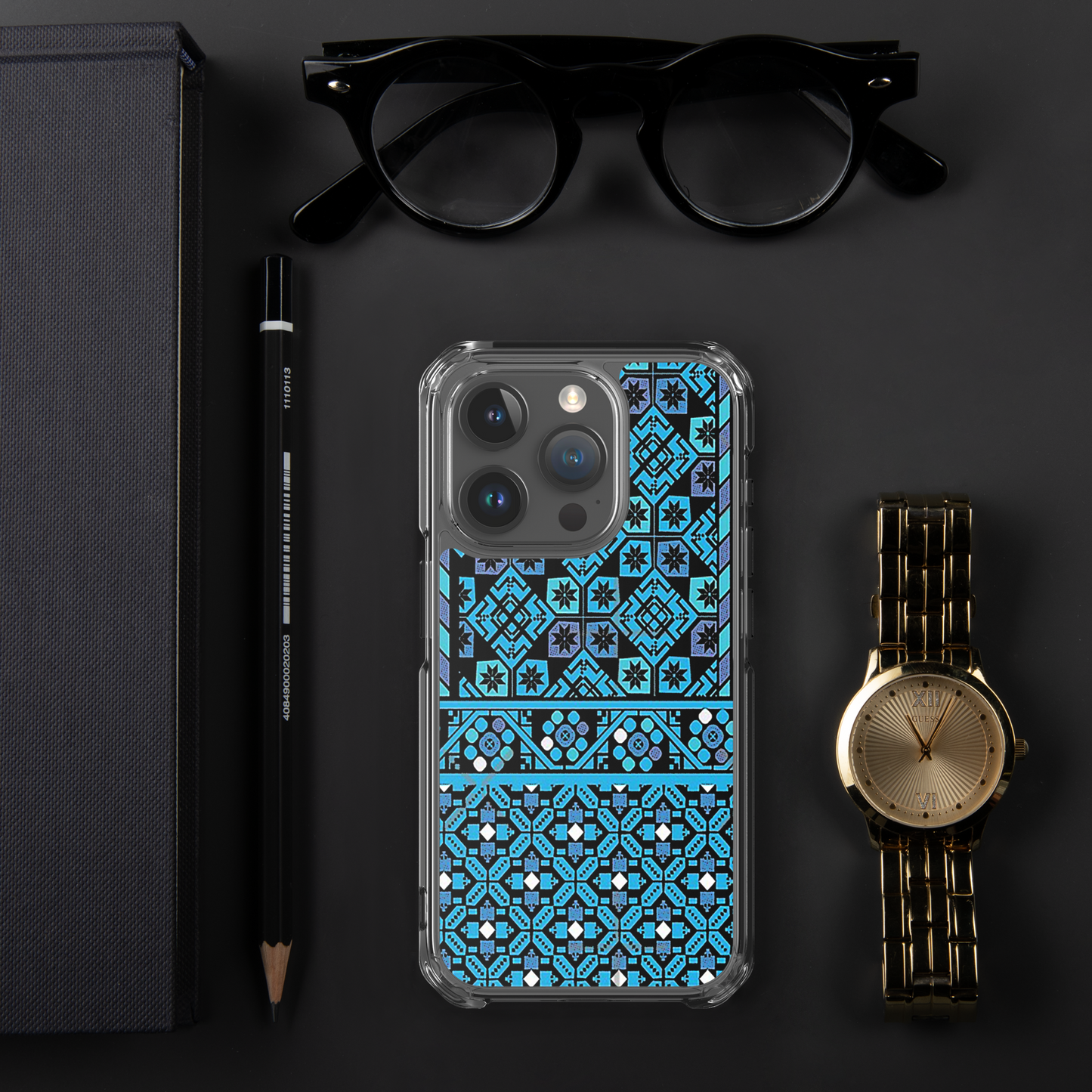 BLUE PATTERN BLACK IPHONE CASE