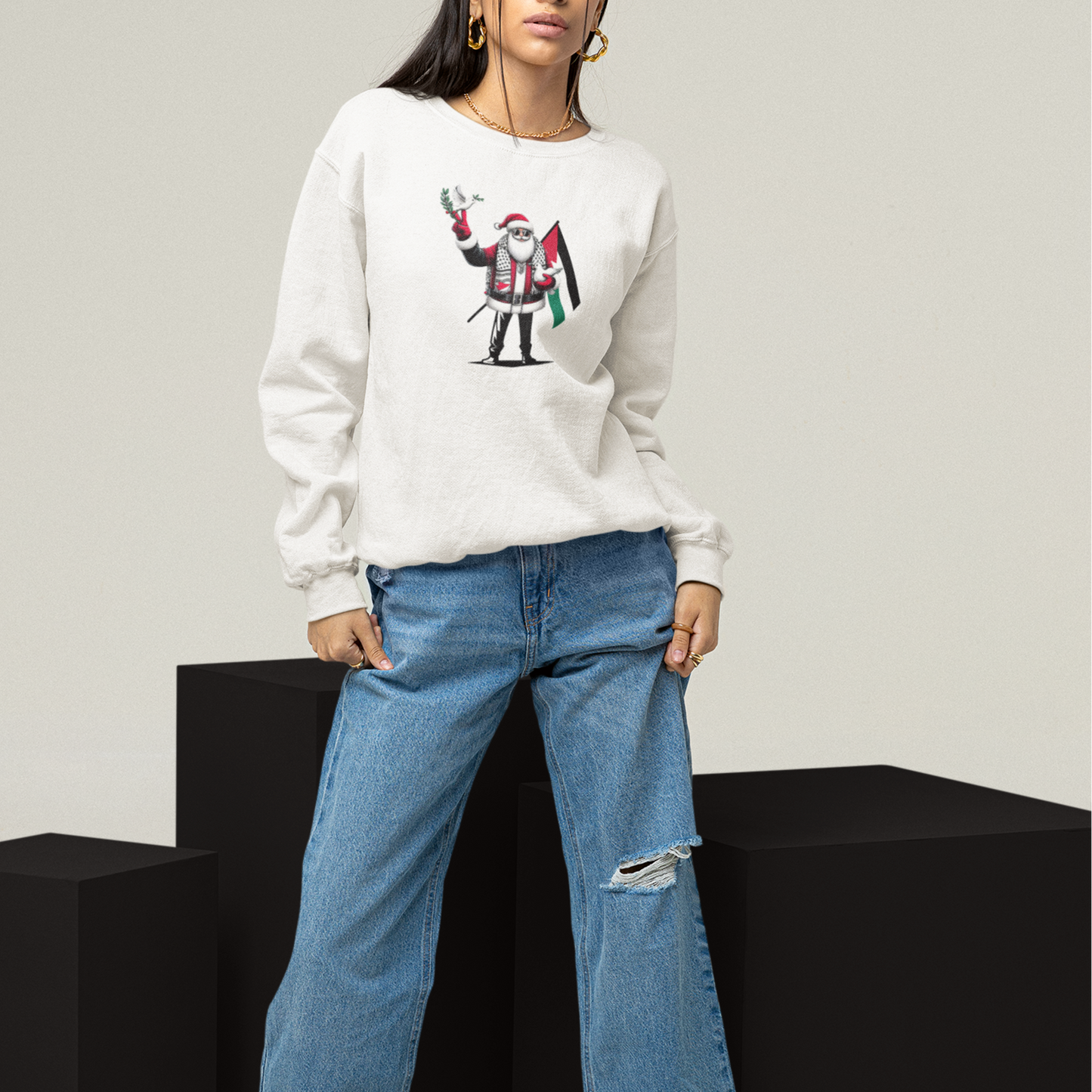 Santa Peace Crewneck Sweatshirt - Holiday Comfort Wear